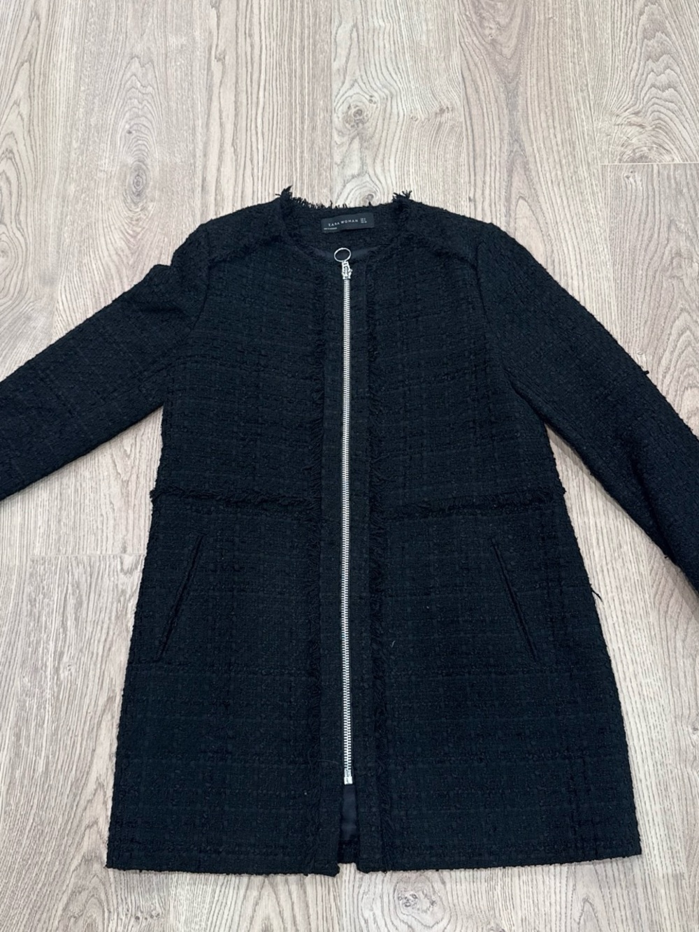Black Textured Zip-Front Coat - Women's Jacket